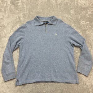 Polo Ralph Lauren Sweater Mens Large 1/4 Zip Estate Rib Mock Neck Light Blue